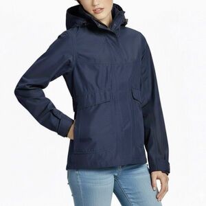 Nau- women’s navy blue Parka full zip up hooded jacket raincoat high collar XS